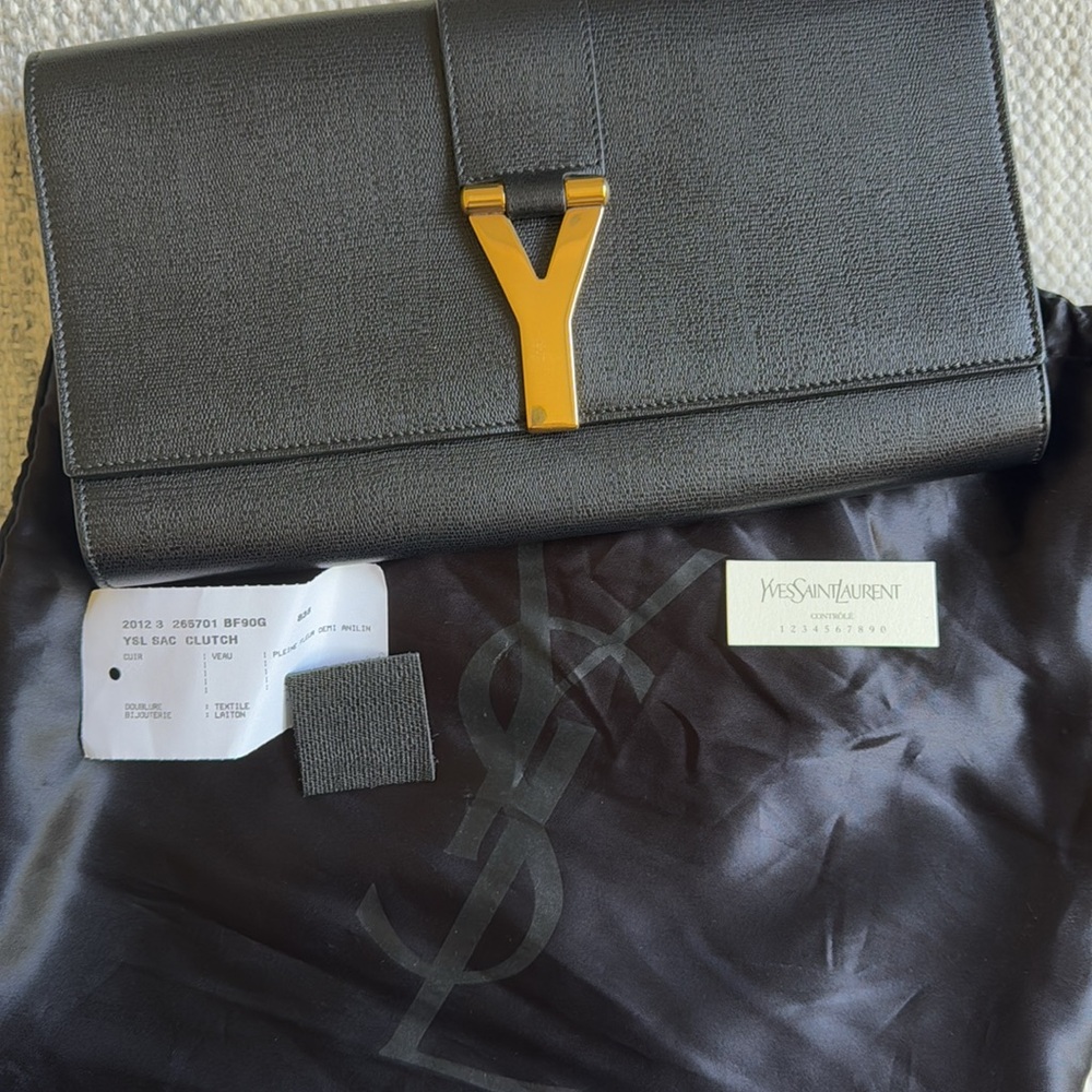 Saint Laurent YSL Sac Y Clutch Black Leather Gold Hardware - Picture 2 of 5